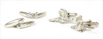 Lot 34 - A pair of sterling silver pheasant in flight cufflinks