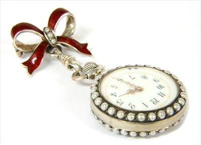 Lot 83 - A silver enamel pin set fob watch
