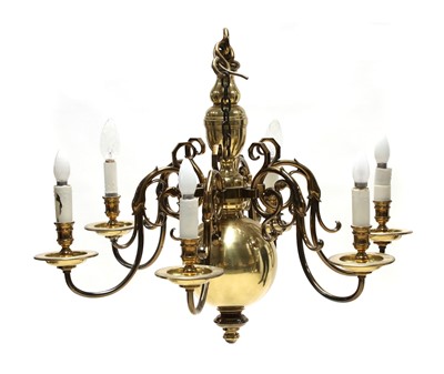 Lot 569 - A 17th century Dutch style six light electrolier with ring turned baluster support