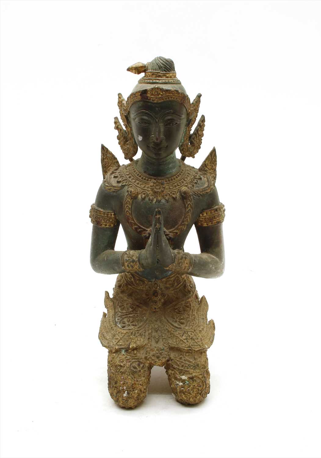 Lot 132 - A bronze figure of a kneeling deity