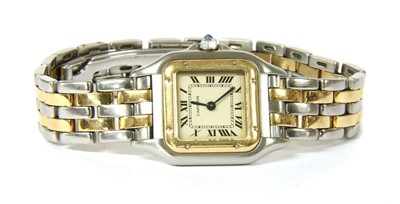 Lot 190 - A ladies' bi-colour Cartier Panthère quartz bracelet watch