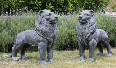 Lot 298 - A pair of large bronze lions