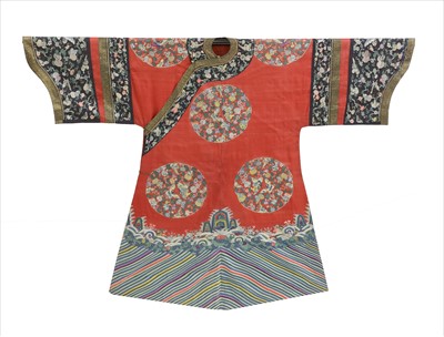 Lot 100 - A Chinese embroidered kesi red robe