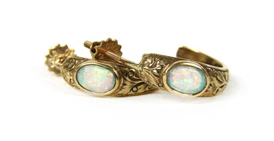 Lot 126 - A pair of gold opal hoop earrings