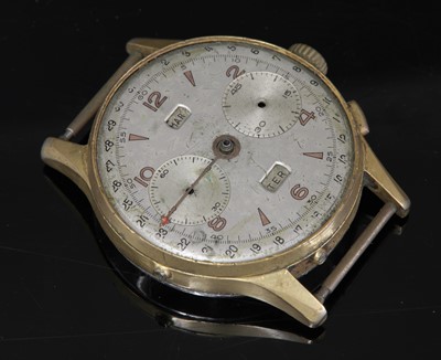Lot 369 - A gentlemen's gold plated Angelus 'Chronodate' triple date chronograph strap watch
