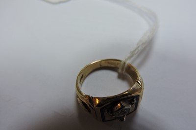 Lot 493 - An American masonic two colour gold and diamond Elk Club, diamond and enamel BPOE lodge ring