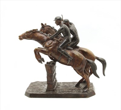 Lot 224 - A patinated bronze equestrian group