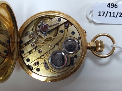 Lot 496 - An 18ct gold mechanical top wind fob watch