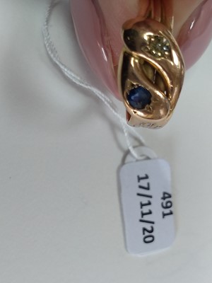 Lot 491 - A Victorian 15ct gold sapphire and diamond twin snake ring