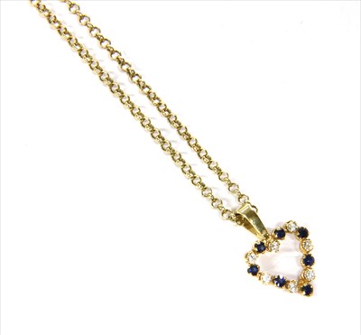 Lot 52 - A 9ct gold diamond and sapphire heart pendant