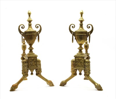 Lot 374 - A pair of Neo-classical brass andirons