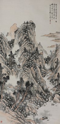 Lot 217 - A Chinese gouache hanging scroll