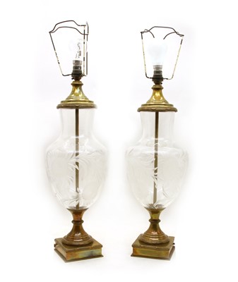 Lot 183 - A pair of glass vase lamps (2)