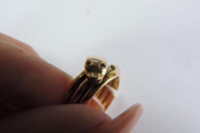 Lot 22 - A Victorian 15ct gold ruby set snake or serpent ring