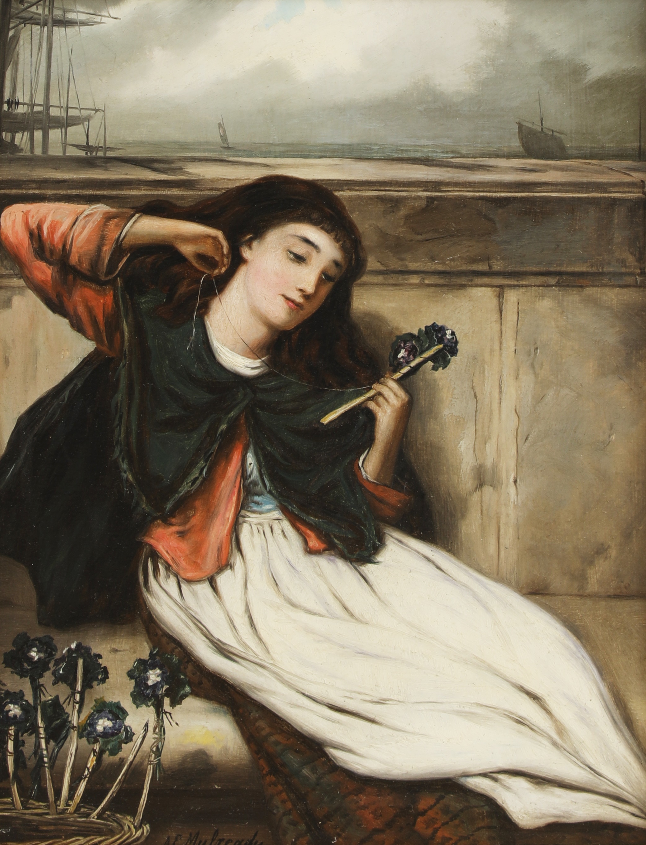 油絵 Augustus Edwin Mulready_ 掃除人と花売り ma1850