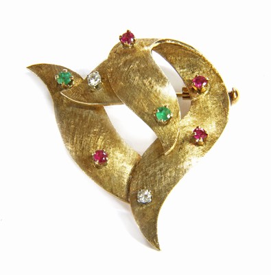 Lot 39 - An Austrian gold ruby, emerald and diamond brooch