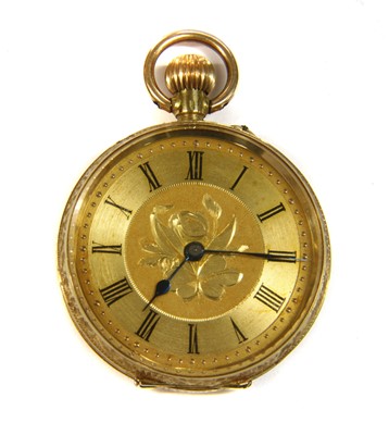Lot 153 - A Swiss gold open-faced pin set fob watch