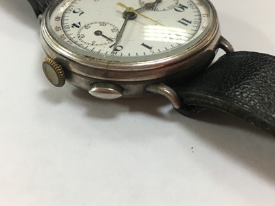 Lot 163 - A sterling silver mechanical chronograph wristwatch