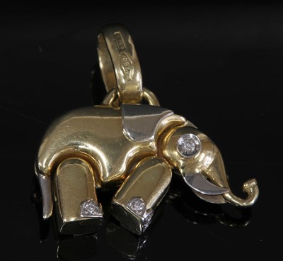 Lot 186 - An Italian two colour gold diamond elephant pendant by Baraka