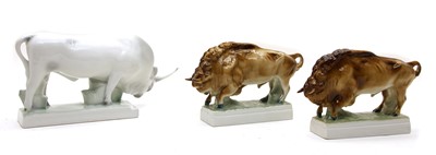 Lot 167 - A pair of Hungarian Zsolnay Pecs porcelain bull figures