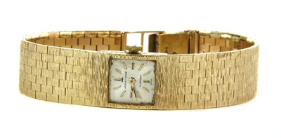 Lot 173 - A ladies' 9ct gold Jacquet-Droz mechanical bracelet watch, c.1970