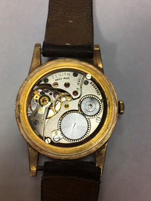 Lot 196 - A gentlemen's 9ct gold Zenith mechanical strap watch, c.1960