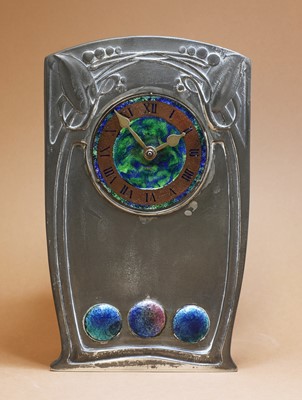 Lot 197 - A Tudric pewter and enamel clock, designed by Archibald Knox for Liberty & Co.
