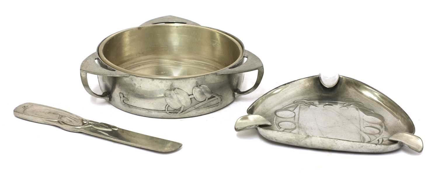 Lot 195 - A Liberty pewter butter dish and matching knife