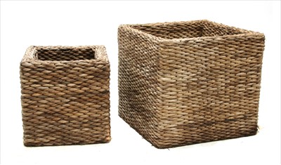 Lot 1245 - Two square wicker plant baskets