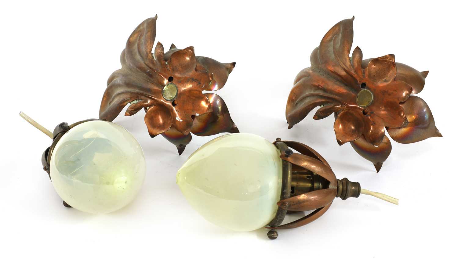 Lot 118 - A pair of copper and brass hanging lights