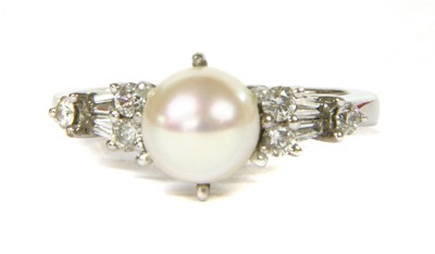 Lot 74 - A Continental white gold single stone cultured pearl ring