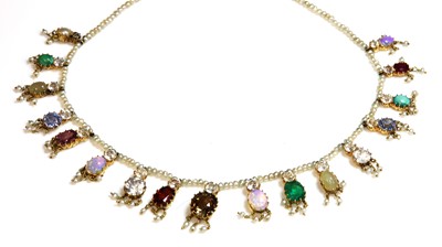 Lot 30 - A Victorian seed pearl and gemstone graduated fringe necklace, c.1890