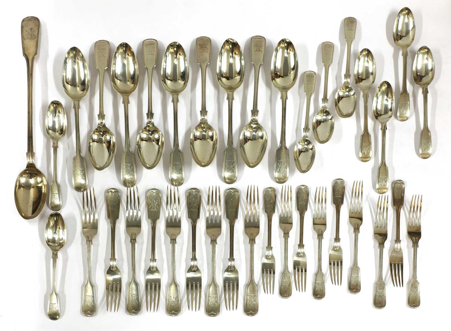 Lot 51 - A Victorian silver fiddle and thread pattern cutlery service
