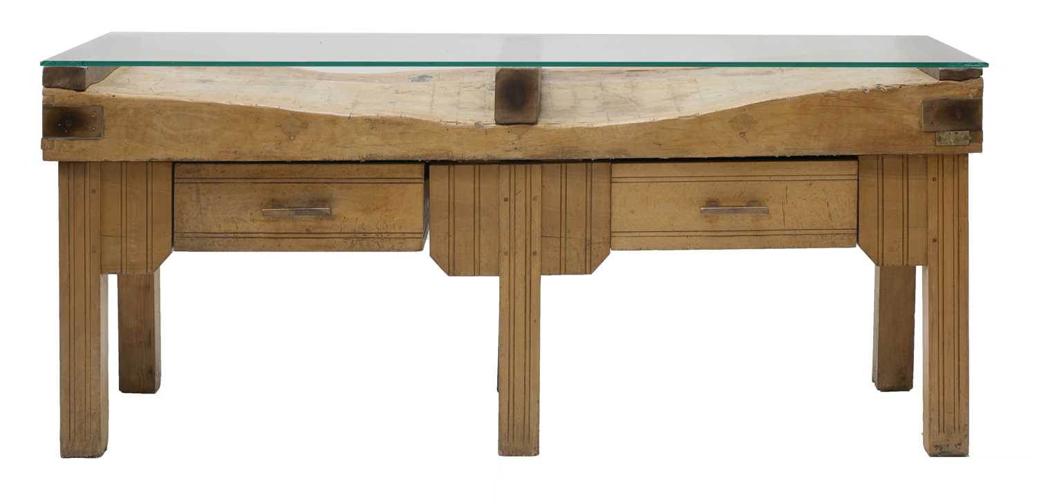 Lot 267 - A large French laminated beech butcher's block table