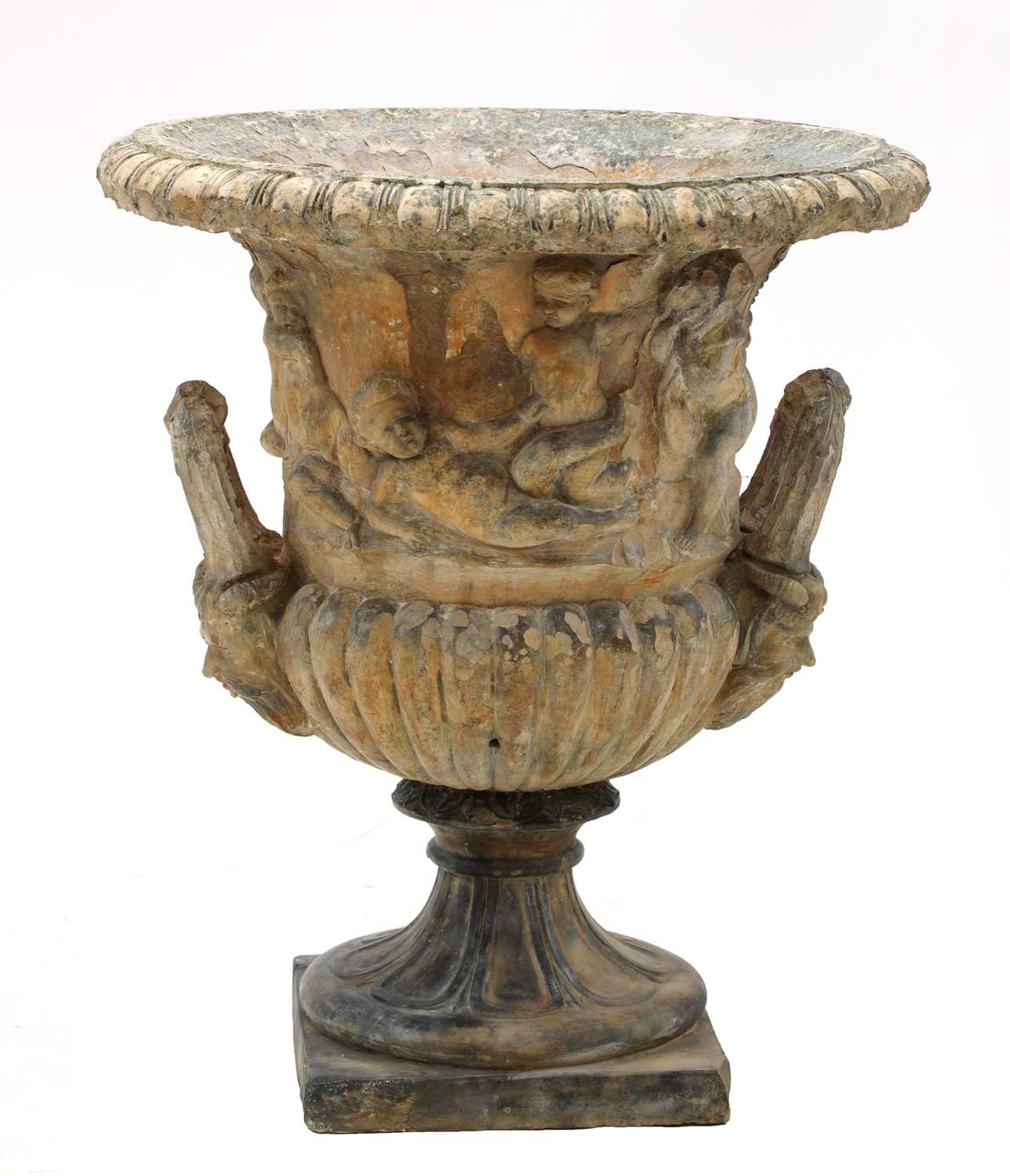 Lot 284 - A blush terracotta urn, possibly by John Marriott Blashfield