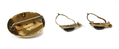 Lot 3 - A Continental gold split pearl and enamel brooch and earring suite
