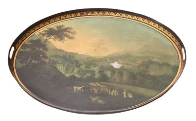 Lot 154 - A Regency toleware painted galleried tray