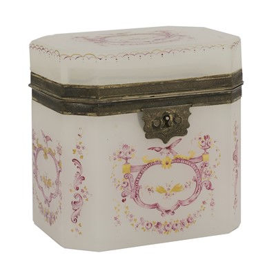 Lot 699 - A Danish white opaline glass and painted sugar casket