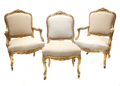 Lot 680 - A pair of Continental gilt-framed armchairs