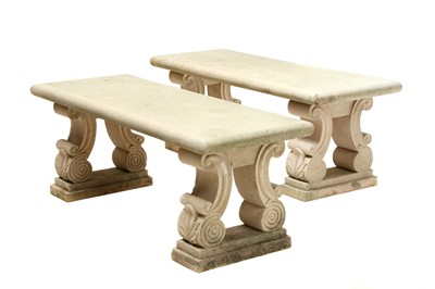 Lot 289 - A pair of carved sandstone benches