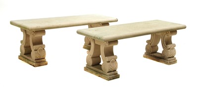 Lot 296 - A pair of sandstone gardens seats