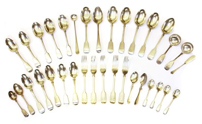 Lot 245 - A collection of silver and plated flatware