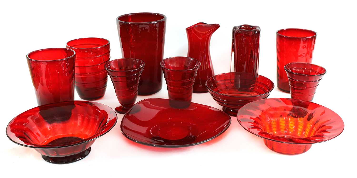 Lot 351 - A collection of ruby Whitefriars glass