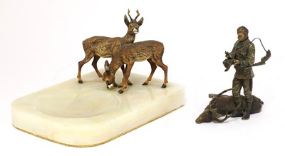 Lot 256 - A Vienna cold painted bronze of a deerstalker standing over a dead stag