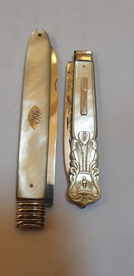 Lot 48 - Five silver and mother-of-pearl folding fruit knives