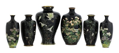Lot 120 - A collection of six Japanese cloisonné vases