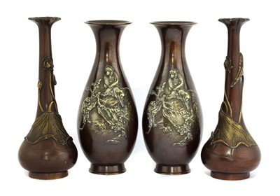 Lot 330 - Two pairs of Japanese bronze vases