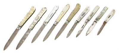 Lot 36 - Nine silver and mother-of-pearl folding fruit knives
