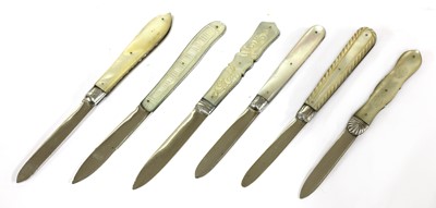 Lot 34 - Six silver and mother-of-pearl folding fruit knives