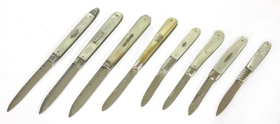 Lot 39 - Eight silver and mother-of-pearl folding fruit knives